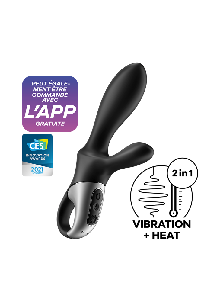 Vibromasseur rabbit noir USB, chauffant et connecté Heat Climax+  Satisfyer - CC597791
